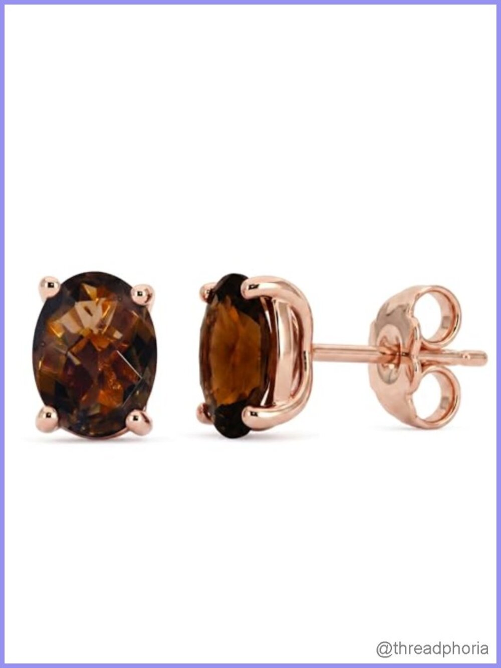 2ct Oval Smoky Quartz Stud Earrings Rose Gold Plated 925 Sterling Silver